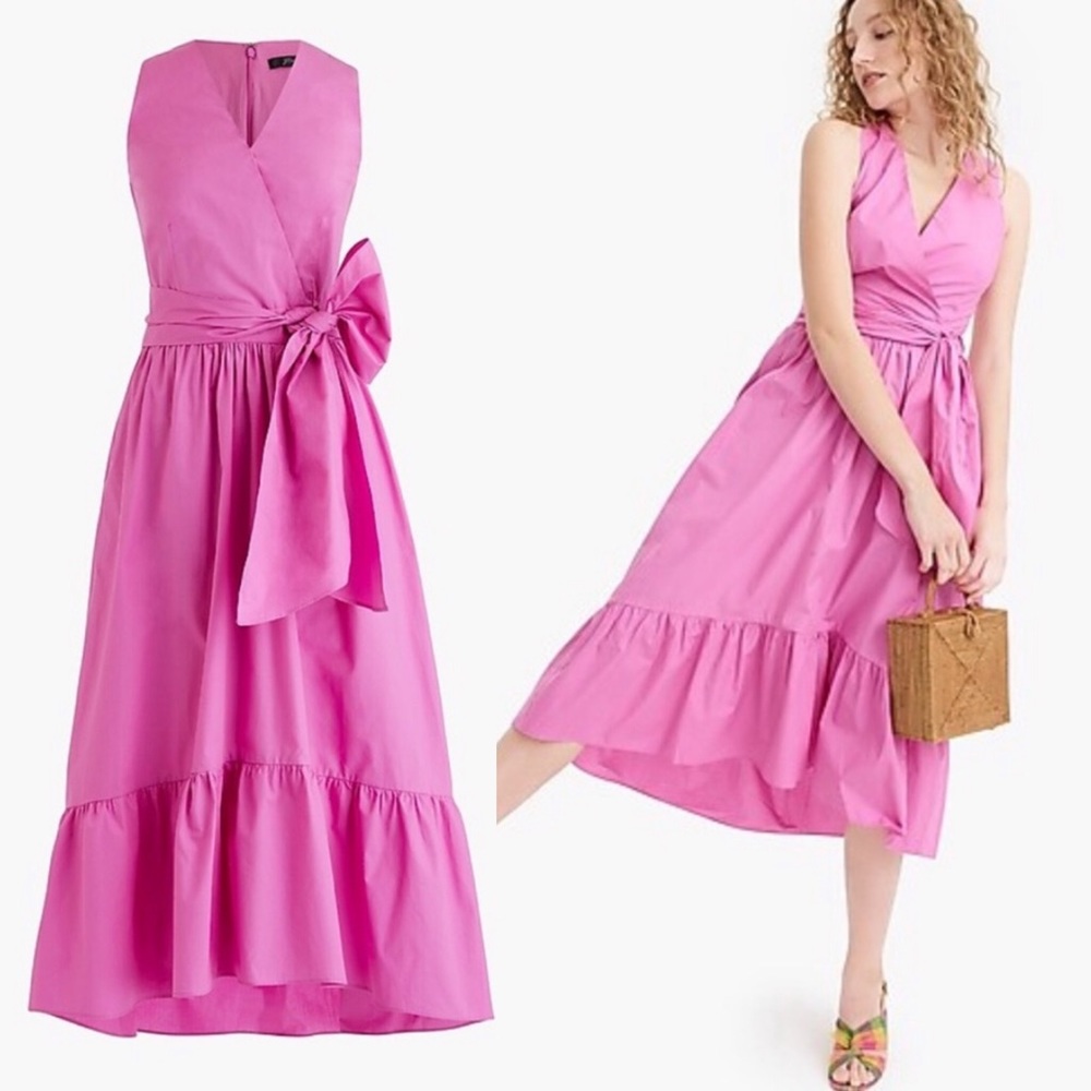 J. Crew Sleeveless Faux-Wrap Dress Cotton Poplin